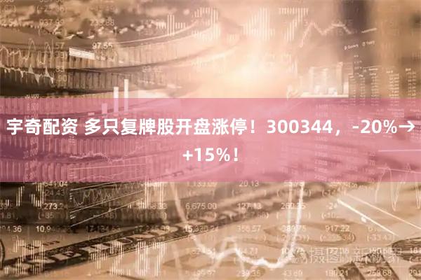宇奇配资 多只复牌股开盘涨停！300344，-20%→+15%！